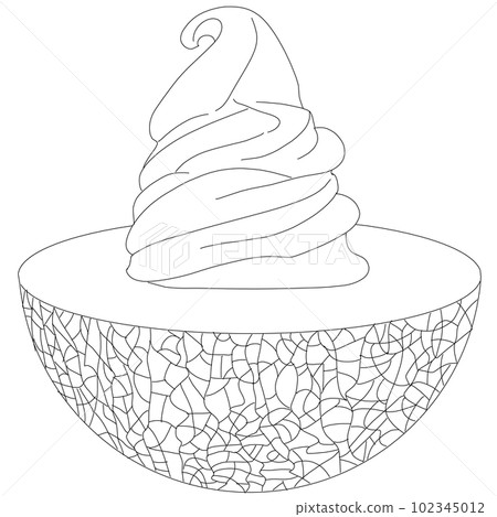 Black and white ice cream material with half melon 102345012