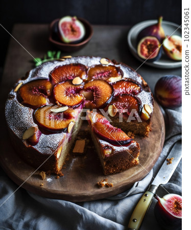 Rebel recipes plum fig and almond cake, AI generated, AI generativ. Rebel recipes plum fig and almond cake, AI generated, AI generativ. 102345061