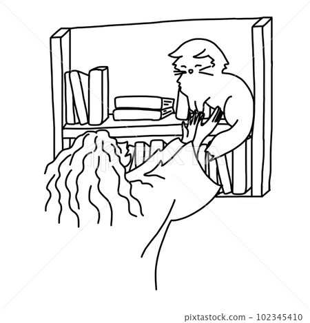 Girl with a cat in outline doodle style. 102345410