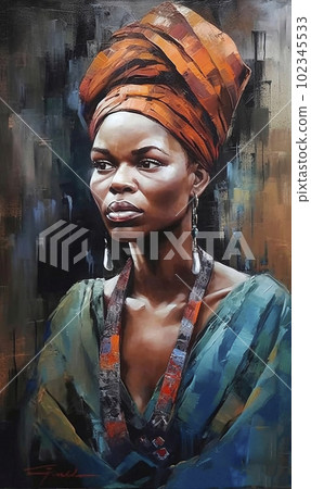A painting of a woman wearing a turban an acrylic painting, AI generated, AI generativ. 102345533