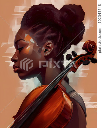 A painting of a woman with a violin vector art, AI generated, AI generativ. 102345548