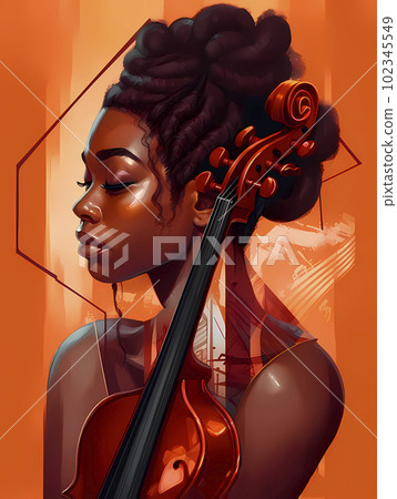A painting of a woman with a violin vector art, AI generated, AI generativ. 102345549