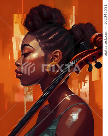 A painting of a woman with a violin vector art, AI generated, AI generativ. 102345551