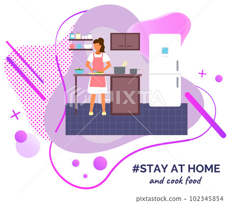 Stay at home and cook food, woman cutting salad, preparing spaghetti, leisure at self-isolation Stay at home and cook food, woman cutting salad, preparing spaghetti, leisure at self-isolation 102345854