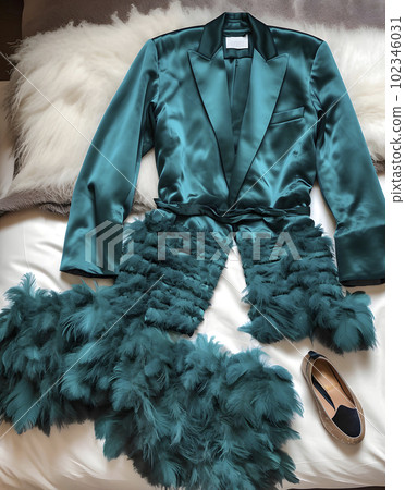 A woman wearing a suit with feathers, AI generated, AI generative. 102346031