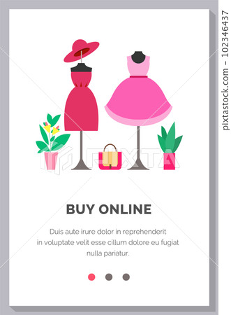 Online shopping people and interact boutique. Landing page template for a website with garments Online shopping people and interact boutique. Landing page template for a website with garments 102346437