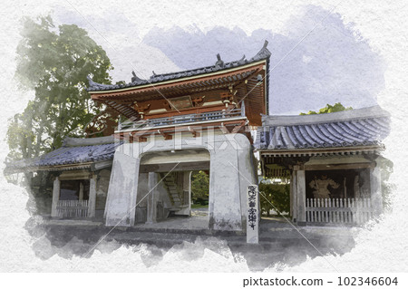 德島縣上板町仁王門安樂寺水彩畫四國88第6寺 德島縣上板町仁王門安樂寺水彩畫四國88第6寺 102346604