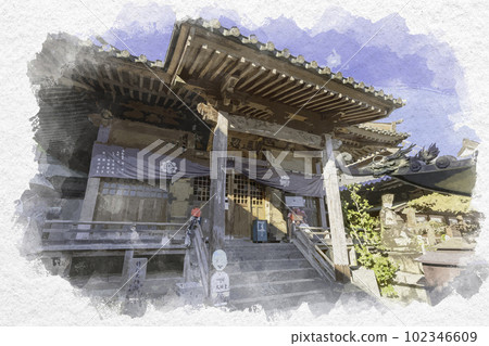 德島縣上板町安樂寺水彩畫四國88第6寺 102346609