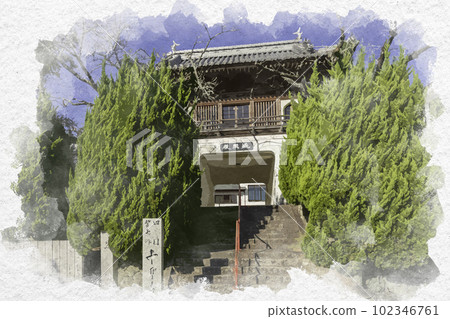水彩風格的四國 88 寺第 7 號 聚樂寺遍乘殿,阿波市,德島縣 水彩風格的四國 88 寺第 7 號 聚樂寺遍乘殿,阿波市,德島縣 102346761