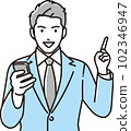 A businessman who has a smartphone and explains 102346947