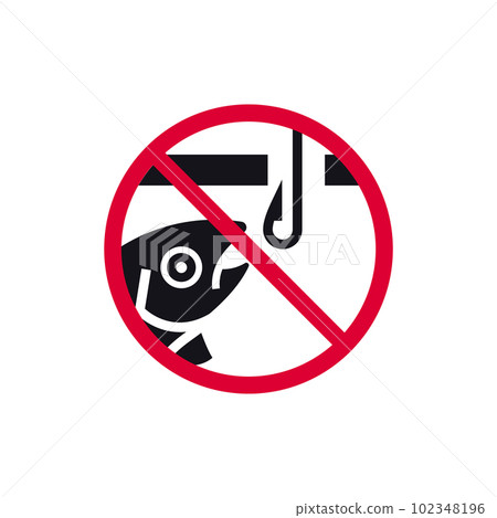 No fishing prohibited sign, forbidden modern round sticker, vector illustration. 102348196