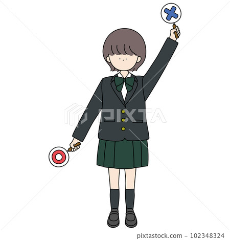 一個穿制服的女孩舉起她的十字架 一個穿制服的女孩舉起她的十字架 102348324