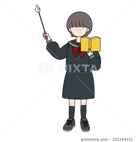 A girl in a sailor suit explaining with a pointing stick and a book A girl in a sailor suit explaining with a pointing stick and a book 102348331