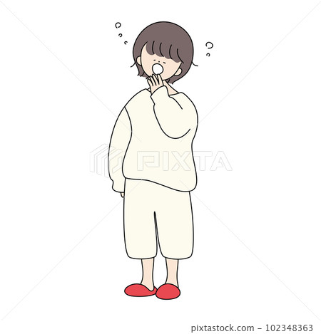 女孩醒來打呵欠 女孩醒來打呵欠 102348363