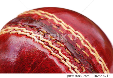 Macro of a cricket ball seam Macro of a cricket ball seam 102348712