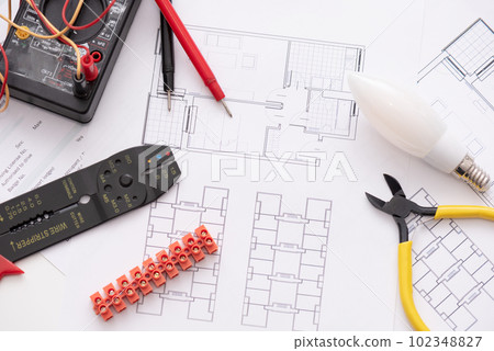 Repair tools on white background top view. Repair tools on white background top view. 102348827