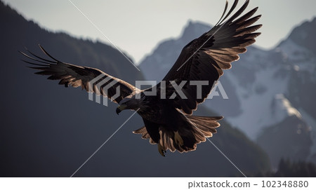 Eagle flying over mountains, huge wingspan. Generative AI Eagle flying over mountains, huge wingspan. Generative AI 102348880