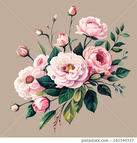 Watercolor floral bouquet blush pink roses flower green leaf leaves branches Watercolor floral bouquet blush pink roses flower green leaf leaves branches 102349337