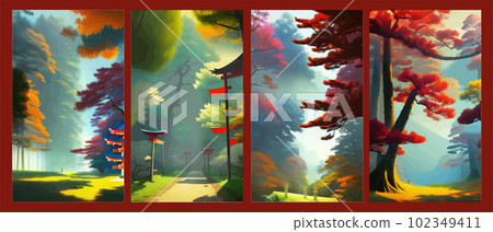 Torii, Japanese shrine gate. Vector illustration wooden Japanese Torii gate Torii, Japanese shrine gate. Vector illustration wooden Japanese Torii gate 102349411