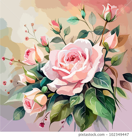 Vector floral bouquet design garden pink peach creamy powder pale Rose wax Vector floral bouquet design garden pink peach creamy powder pale Rose wax 102349447
