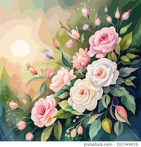 Vector floral bouquet design garden pink peach creamy powder pale Rose wax Vector floral bouquet design garden pink peach creamy powder pale Rose wax 102349459
