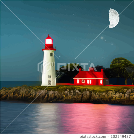 Lighthouse by sea. Tall building on hill and beautiful scenery. Romantic place Lighthouse by sea. Tall building on hill and beautiful scenery. Romantic place 102349487