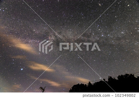 Autumn starry sky Cassiopeia at the zenith and the Milky Way in the north Autumn starry sky Cassiopeia at the zenith and the Milky Way in the north 102349802