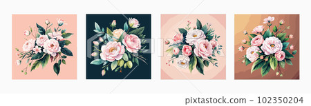 Bouquet decorated composition with dusty pink watercolor flowers and greenery Bouquet decorated composition with dusty pink watercolor flowers and greenery 102350204