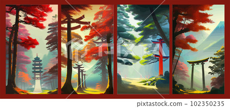 Torii, Japanese shrine gate. Vector illustration wooden Japanese Torii gate 102350235