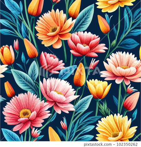 Vector pattern bright floral ornament on dark background. Patern for printing Vector pattern bright floral ornament on dark background. Patern for printing 102350262