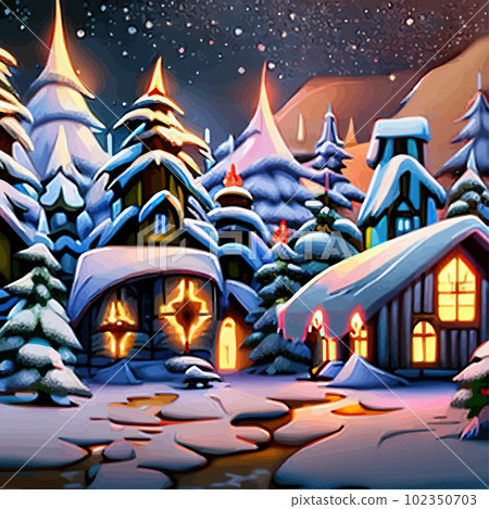 Amazing fairy tale Christmas house decorated with Christmas lights in a magical Amazing fairy tale Christmas house decorated with Christmas lights in a magical 102350703