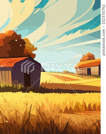 Agriculture, nature and farming. Harvest, field, trees and blank vertical poster vector illustration. Farms for poster 102350762