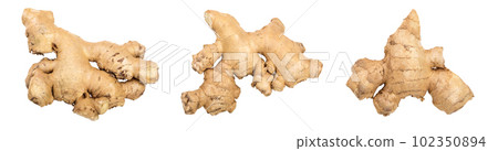 fresh Ginger root isolated on white background. Top view. Flat lay 102350894
