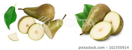 Green conference pear isolated on white background with  full depth of field, Top view. Flat lay 102350914