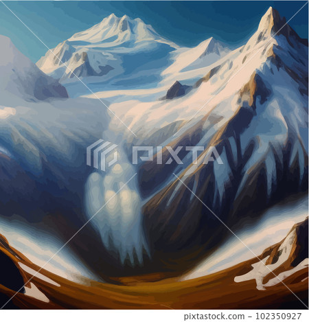 Stunning snow-capped mountains, Mountain Landscape, Alpine Snow, Vector 102350927