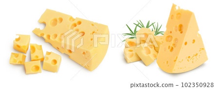 piece of cheese isolated on white background . Top view. Flat lay 102350928