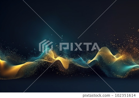 Network technology background futuristic tech blue and yellow wave background. Low poly 3d wire made with generative AI Scy fi space illustration 102351614