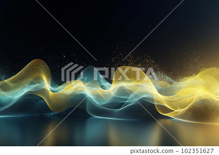 Network technology background futuristic tech blue and yellow wave background. Low poly 3d wire made with generative AI Scy fi space illustration 102351627