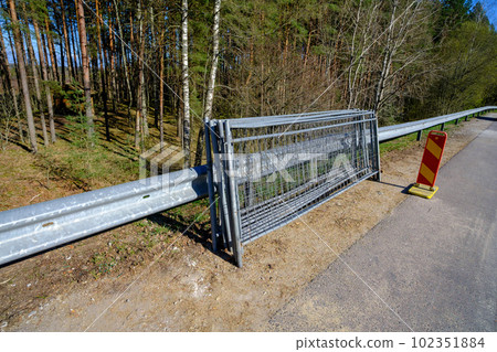 Metal fence parts prepared for delimitation of construction objects Metal fence parts prepared for delimitation of construction objects 102351884