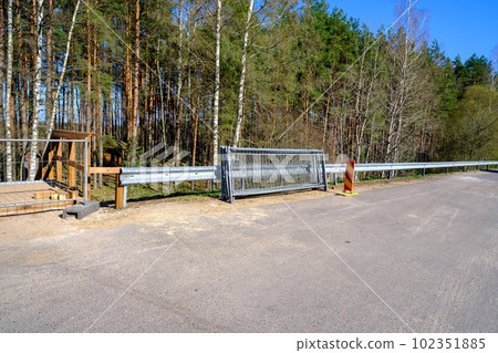 Metal fence parts prepared for delimitation of construction objects. Metal fence parts prepared for delimitation of construction objects. 102351885