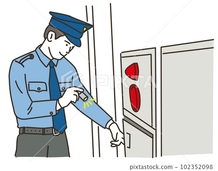 Young man in a hat and uniform patrol guard 102352098