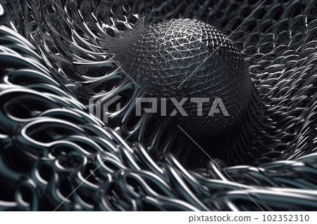 Network technology polygonal sphere digital silver abstract background. Low poly 3d sphere made with generative AI 102352310