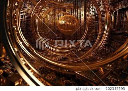 Network technology futuristic tech gold abstract background. Low poly 3d wire made with generative AI 102352393