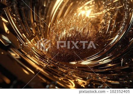 Network technology polygonal sphere digital golden abstract background. Low poly 3d sphere made with generative AI 102352405