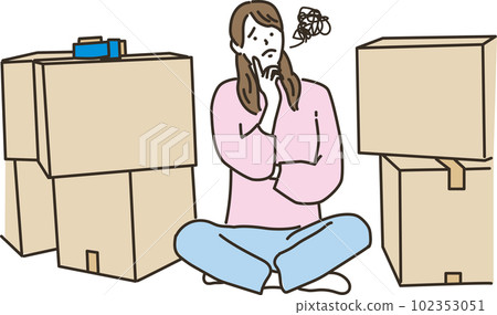 A young woman in trouble in front of cardboard A young woman in trouble in front of cardboard 102353051