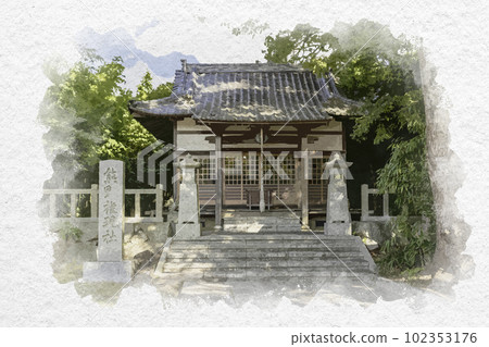 Watercolor style Shikoku 88 Temple 84, Yashima Temple, Kumano Gongensha, Takamatsu City, Kagawa Prefecture 102353176