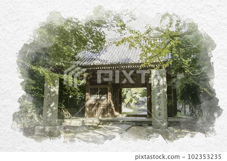 Watercolor-style Shikoku 88 temple number 84 Yashima Temple Sanmon Takamatsu City, Kagawa Prefecture Watercolor-style Shikoku 88 temple number 84 Yashima Temple Sanmon Takamatsu City, Kagawa Prefecture 102353235