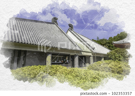 Watercolor style 84th Shikoku Yashima Temple Treasure Museum Takamatsu City, Kagawa Prefecture 102353357
