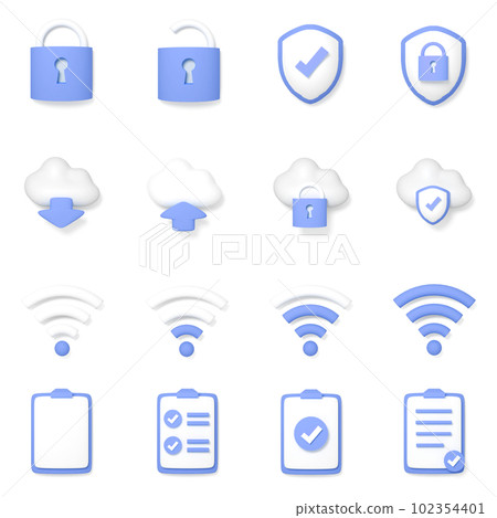 Set of 16 business 3D icons (lock security cloud wifi notebook blue) 102354401
