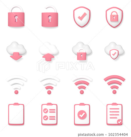 Set of 16 business 3D icons (lock security cloud wifi notebook red) 102354404